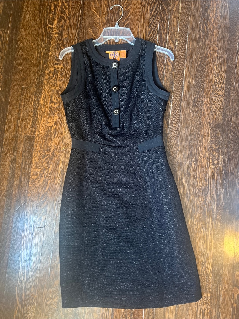 Tory Burch Sleeveless Black Sheath Dress with Button Placket
